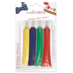 SCRAPCOOKING Nappages Et Glaçages|Décoration Comestible|4 Stylos Chocolat Bleu Rouge Jaune Vert 25g