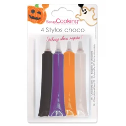 SCRAPCOOKING Nappages Et Glaçages|Décoration Comestible|4 Stylos Glaçage Chocolat Noir Violet Orange et Blanc
