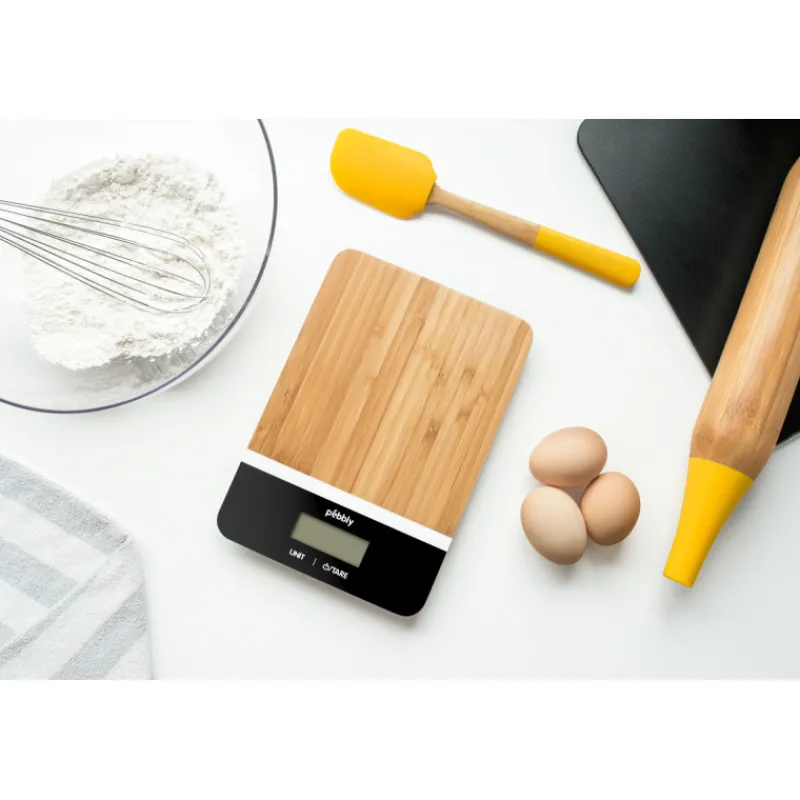 PEBBLY Balance De Cuisine|Balance de Cuisine Bambou Rectangle Noir 23 x 16 cm