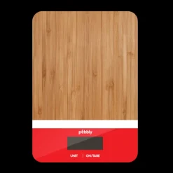 PEBBLY Balance De Cuisine|Balance de Cuisine Electronique Bambou Rectangle Rouge 23 x 16 cm