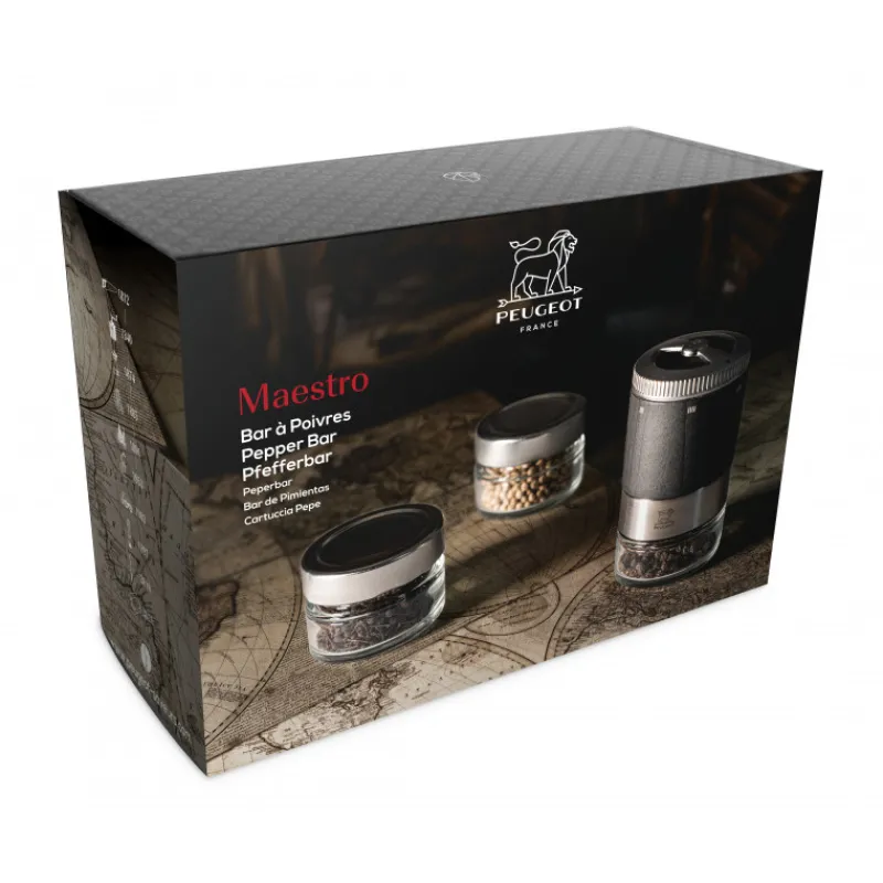 PEUGEOT Moulin|Bar à poivre Maestro avec Moulin, Réservoirs et 3 poivres