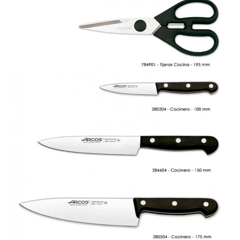 ARCOS Rangement Couteaux|Couteau De Chef|Bloc à Couteaux 4 pièces (3 Couteaux + Ciseaux) UNIVERSAL Noir