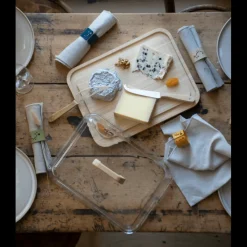 PEBBLY Servir, Présenter|Conservation|Boîte à Fromage avec Cloche en Verre et Plateau en Bambou 34 x 25 cm