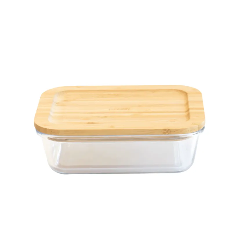 PEBBLY Conservation|Boîte de Conservation en Verre et Bambou Rectangle 1520 ml