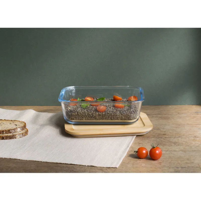 PEBBLY Conservation|Boîte de Conservation en Verre et Bambou Rectangle 1520 ml