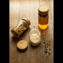 PEBBLY Conservation|Boîte de Conservation en Verre et Bambou Rond 850 ml