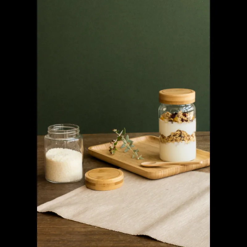 PEBBLY Conservation|Boîte de Conservation en Verre et Bambou Rond 850 ml