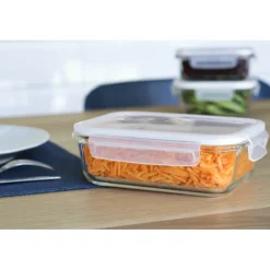 PEBBLY Plat De Cuisson|Conservation|Boîte de Conservation en Verre Rectangle 1 L