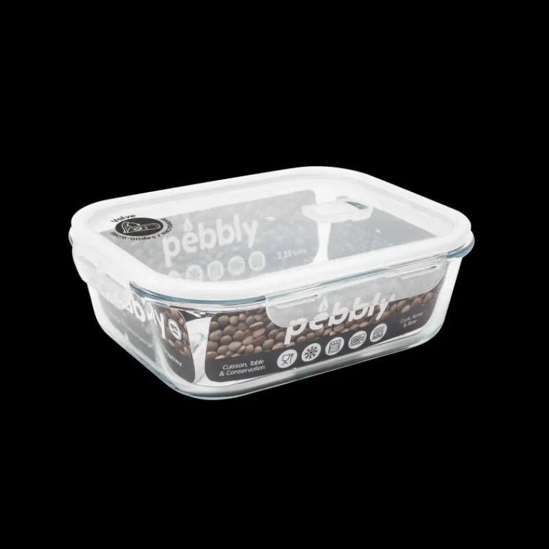 PEBBLY Plat De Cuisson|Conservation|Boîte de Conservation en Verre Rectangle 2,25 L