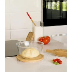 PEBBLY Plat De Cuisson|Conservation|Boîte de Conservation en Verre et Bambou Rond 1,6 L