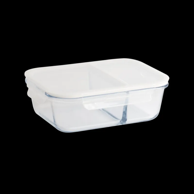 PEBBLY Plat De Cuisson|Conservation|Boîte de Conservation en Verre avec Compartiments Rectangle 1450 ml