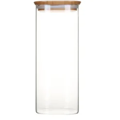 PEBBLY Conservation|Boîte de Conservation en Verre et Bambou Carré 2,2 L