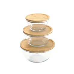 PEBBLY Plat De Cuisson|Conservation|Boîte de Conservation en Verre et Bambou Rond 770 ml
