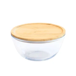 PEBBLY Plat De Cuisson|Conservation|Boîte de Conservation en Verre et Bambou Rond 2,6 L