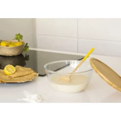 PEBBLY Plat De Cuisson|Conservation|Boîte de Conservation en Verre et Bambou Rond 2,6 L