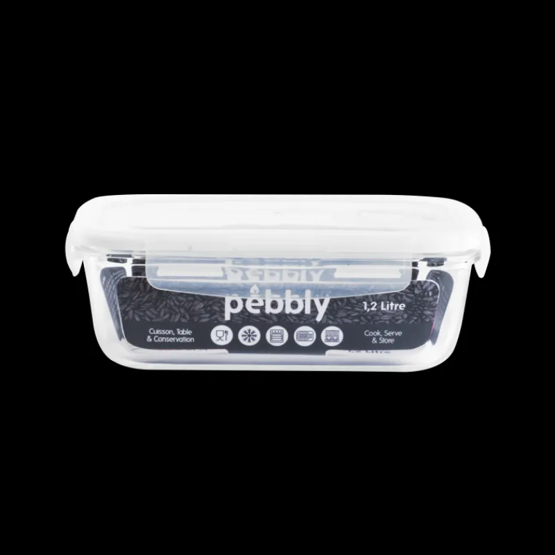 PEBBLY Plat De Cuisson|Conservation|Boîte de Conservation en Verre Rectangle 1,2 L