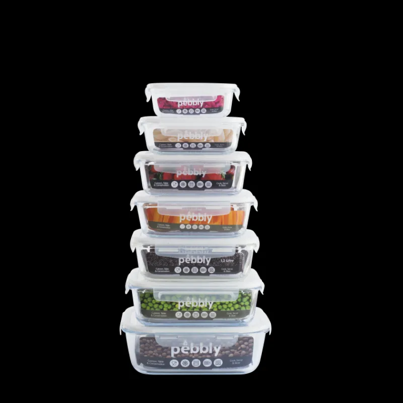 PEBBLY Plat De Cuisson|Conservation|Boîte de Conservation en Verre Rectangle 1,2 L