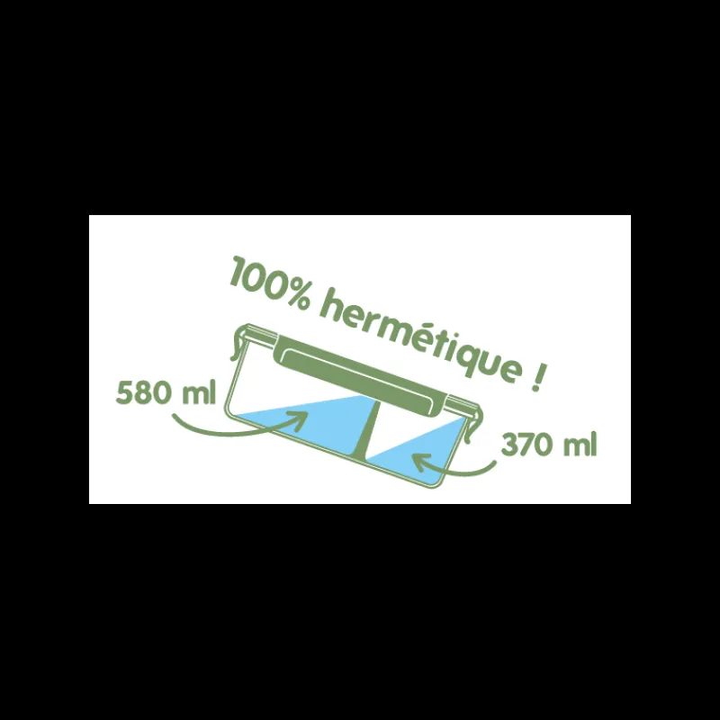 PEBBLY Conservation|Boîte de Conservation en Verre avec Compartiments Rectangle 950 ml