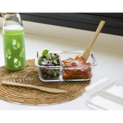 PEBBLY Conservation|Boîte de Conservation en Verre avec Compartiments Rectangle 950 ml