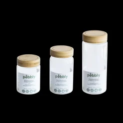 PEBBLY Conservation|Boîte de Conservation en Verre et Bambou Rond 450 ml