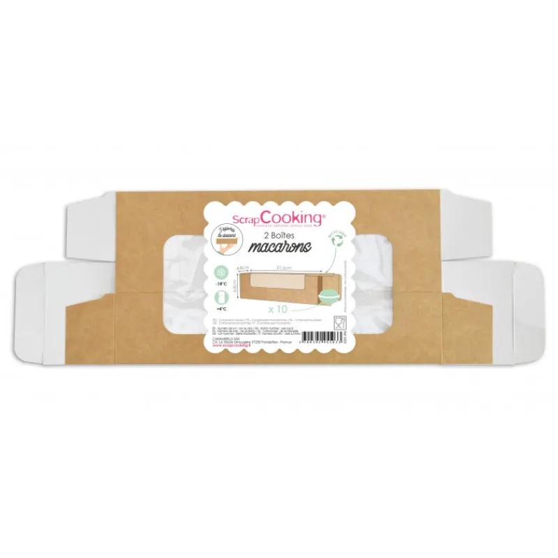 SCRAPCOOKING Emballage Alimentaire|Boîte Macaron en Carton 21,5 x 6,8 x 4,8 cm (x2)