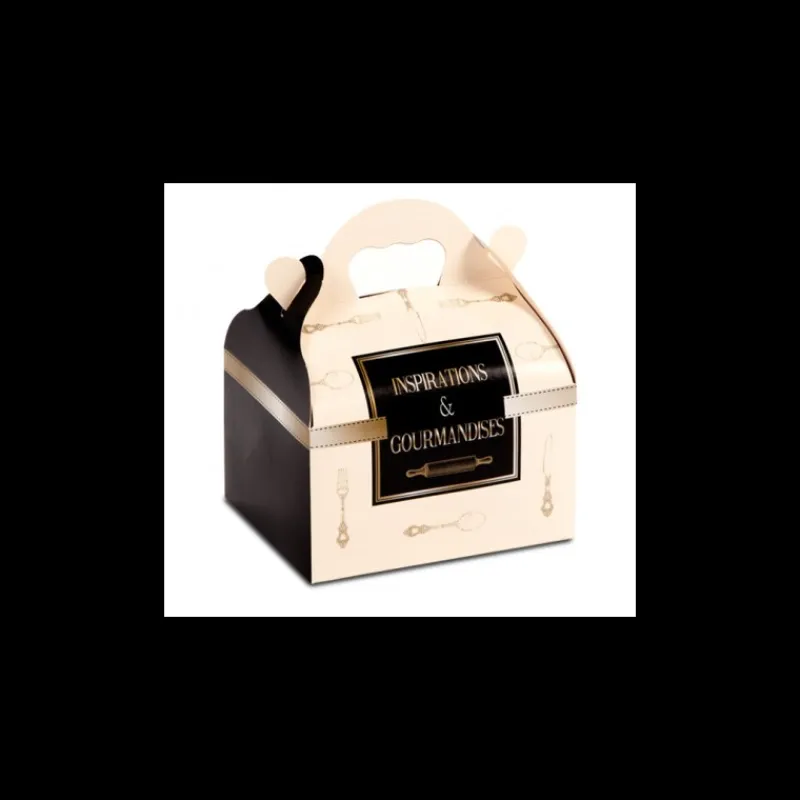 CUISINEADDICT Emballage Alimentaire|Boîte pâtissière avec poignées Inspirations -16 x 18 x H 7 cm - (x50)