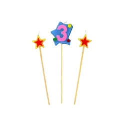 GATODECO Décoration Gâteau|Bougie Chiffre 3 avec 2 bougies étoiles Gatodéco