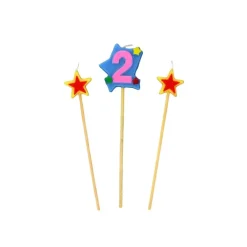 GATODECO Décoration Gâteau|Bougie Chiffre 2 avec 2 bougies étoiles Gatodéco