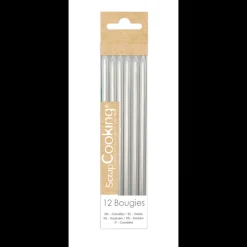 SCRAPCOOKING Décoration Gâteau|Bougies Longues Argentées 12 cm (x12)