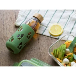 PEBBLY Carafe, Pichet|Bouteille en Verre avec Protection Silicone Vert 55 cl