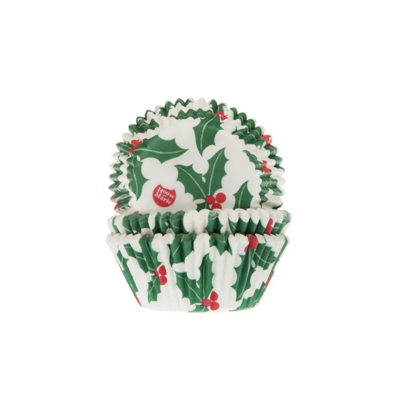 HOUSE OF MARIE Moules En Papier|Caissette Cupcake Houx de Noël (x50)