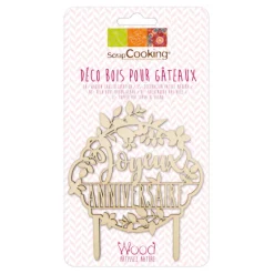 SCRAPCOOKING Décoration Gâteau|Cake Topper Bois Joyeux Anniversaire 12,9 cm