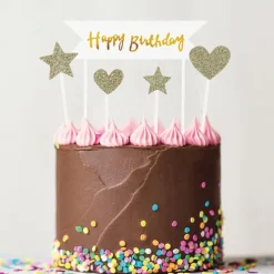 PATISDECOR Décoration Gâteau|Cake Topper Happy Birthday Cœurs et Étoiles Dorés (x10) Patisdécor