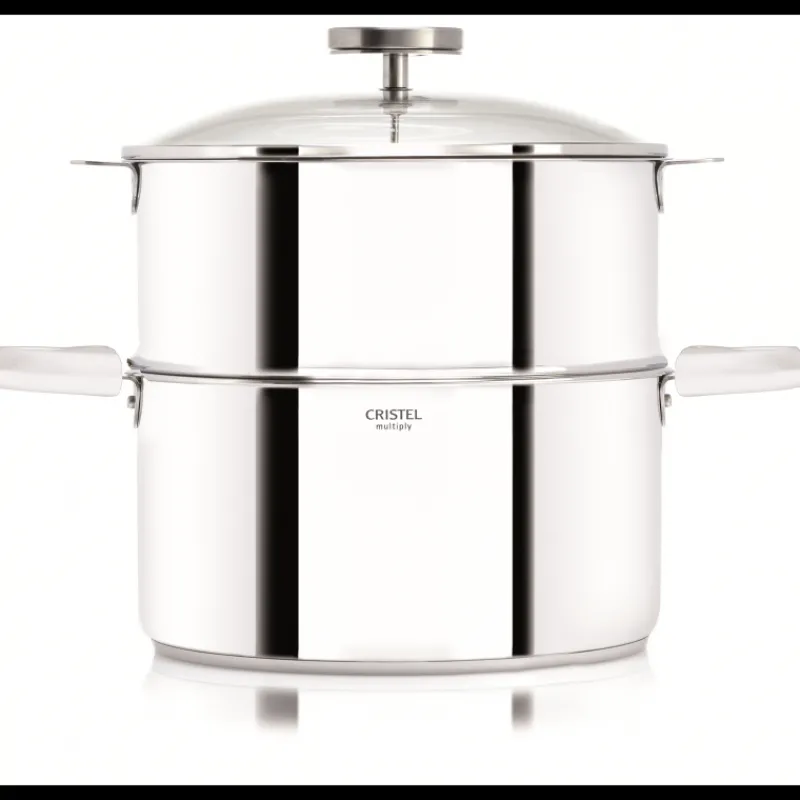 CRISTEL Cuiseur Vapeur|Casseroles|Casserole et Cuit Vapeur Inox Ø 24 cm Anses Mutine Blanc Biome