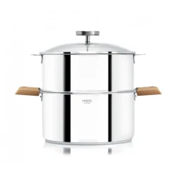CRISTEL Cuiseur Vapeur|Casseroles|Casserole et Cuit Vapeur Inox Ø 24 cm Anses Hêtre Biome