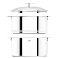 CRISTEL Cuiseur Vapeur|Casseroles|Casserole et Cuit Vapeur Inox Ø 20 cm Anses Hêtre Biome