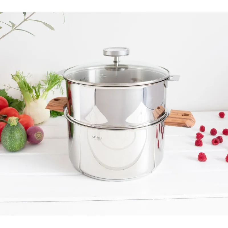 CRISTEL Cuiseur Vapeur|Casseroles|Casserole et Cuit Vapeur Inox Ø 24 cm Anses Olivier Biome