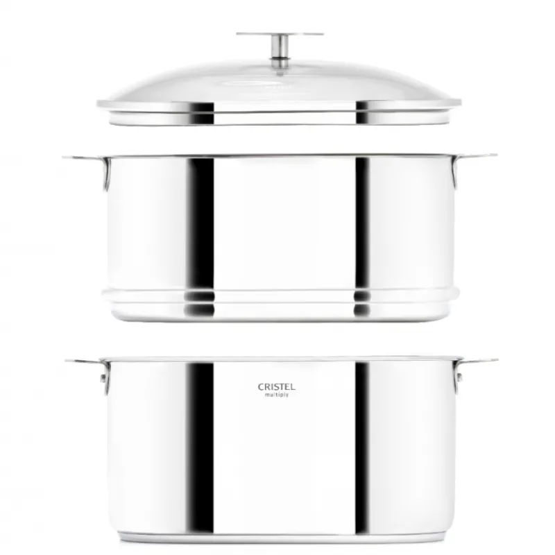 CRISTEL Cuiseur Vapeur|Casseroles|Casserole et Cuit Vapeur Inox Ø 24 cm Anses Olivier Biome