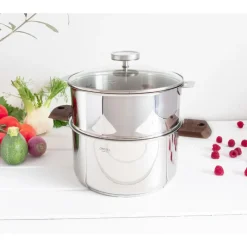 CRISTEL Casseroles|Casserole et Cuit Vapeur Inox Ø 20 cm Anses Noyer Biome