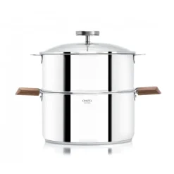 CRISTEL Casseroles|Casserole et Cuit Vapeur Inox Ø 20 cm Anses Noyer Biome