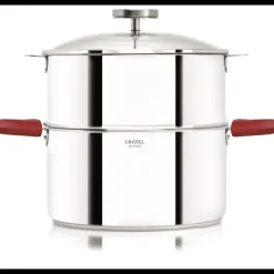 CRISTEL Cuiseur Vapeur|Casseroles|Casserole et Cuit Vapeur Inox Ø 24 cm Anses Mutine Framboise Biome