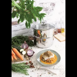 CRISTEL Cuiseur Vapeur|Casseroles|Casserole et Cuit Vapeur Inox Ø 24 cm Anses Mutine Framboise Biome