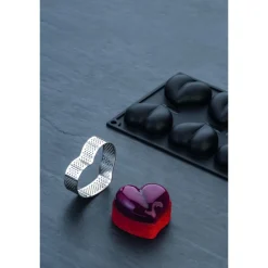 PAVONI Cercle À Patisserie|Cercle à Tarte Coeur Inox Micro-perforé 7,5 x 7 cm x H 2 cm