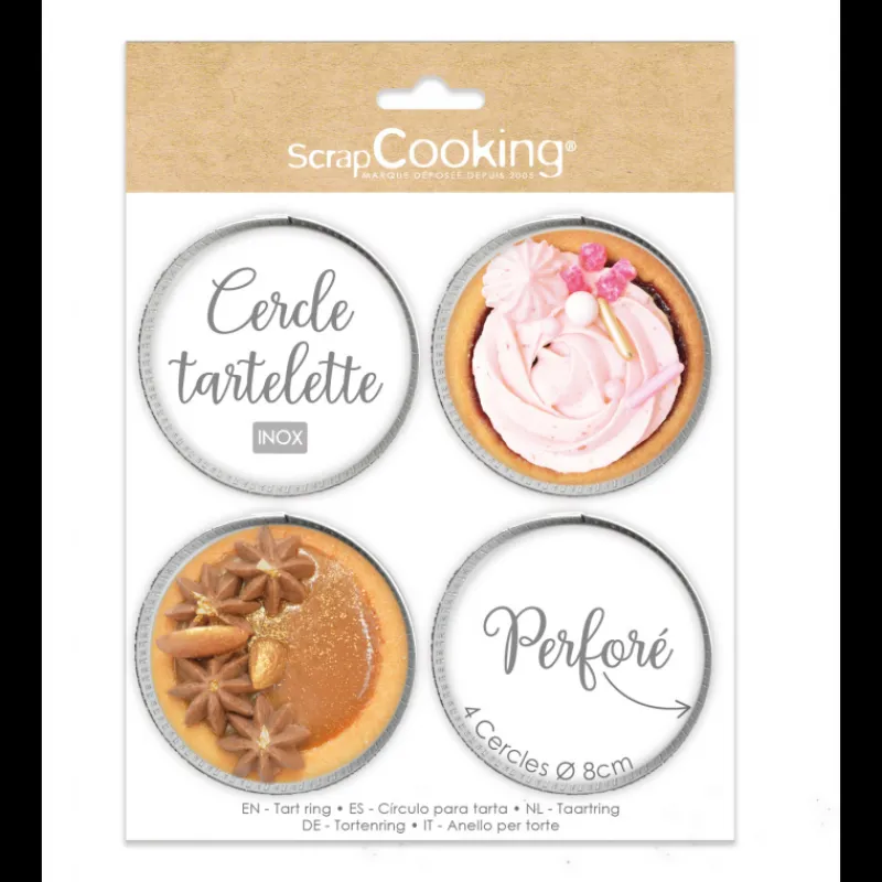 SCRAPCOOKING Cercle À Patisserie|Cercles à Tarte Individuels Perforés Ronds 8 cm (x4)