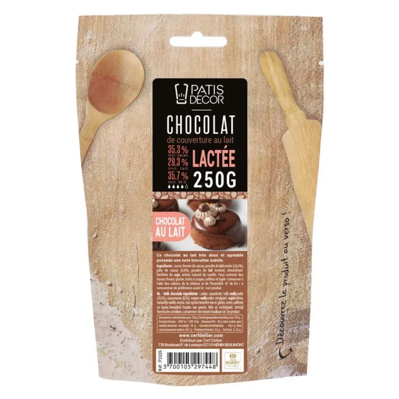 PATISDECOR Chocolat De Couverture|Chocolat de Couverture Au Lait Lactée 35% 250 g Patisdécor