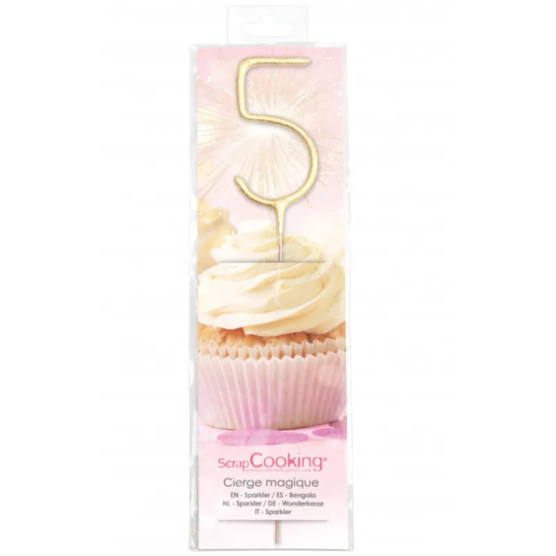 SCRAPCOOKING Décoration Gâteau|Cierge Magique Or 17,5 cm Chiffre 5