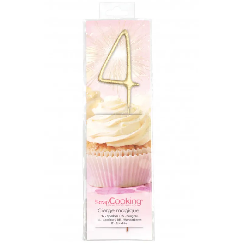 SCRAPCOOKING Décoration Gâteau|Cierge Magique Or 17,5 cm Chiffre 4