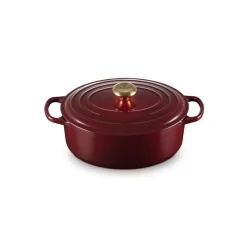 LE CREUSET Cocotte En Fonte|Cocotte en Fonte Ovale 29 cm Garnet Bouton Doré Signature