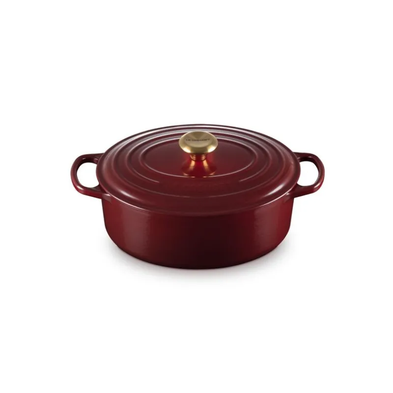 LE CREUSET Cocotte En Fonte|Cocotte en Fonte Ovale 29 cm Garnet Bouton Doré Signature