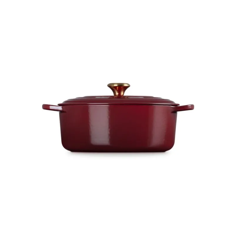 LE CREUSET Cocotte En Fonte|Cocotte en Fonte Ovale 29 cm Garnet Bouton Doré Signature